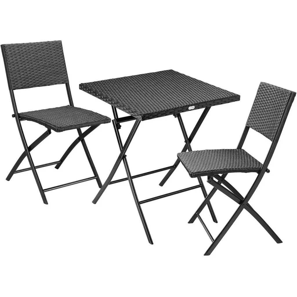 3-piece garden set - table, folding chairs - polyrattan - black