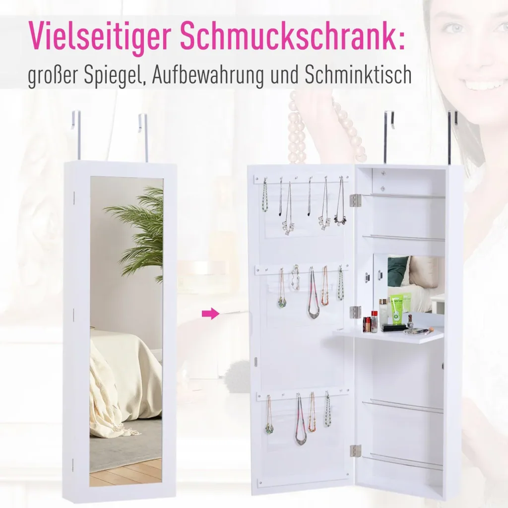 Mirror cabinet jewelry cabinet with interior mirror fold-out wall mirror height adjustable white