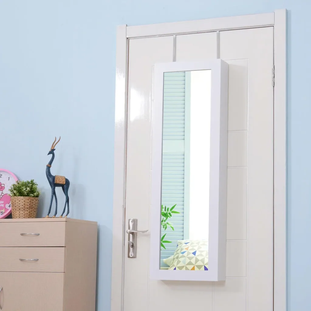 Mirror cabinet jewelry cabinet with interior mirror fold-out wall mirror height adjustable white