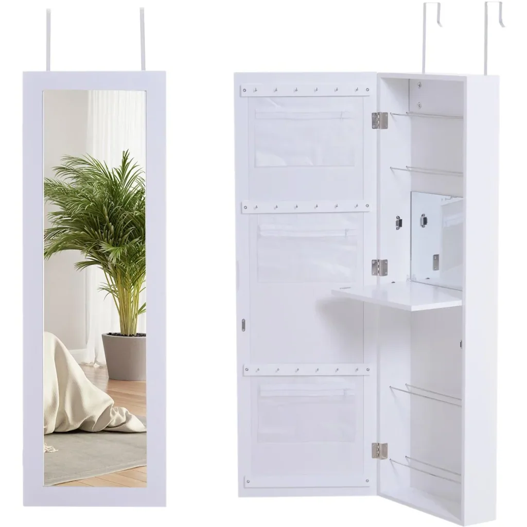 Mirror cabinet jewelry cabinet with interior mirror fold-out wall mirror height adjustable white