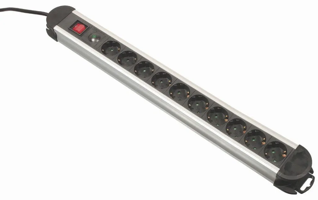10-way aluminum power strip with surge protection and switch