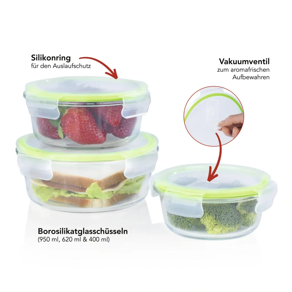 Glass food storage containers "Klick it", round, 6 pieces