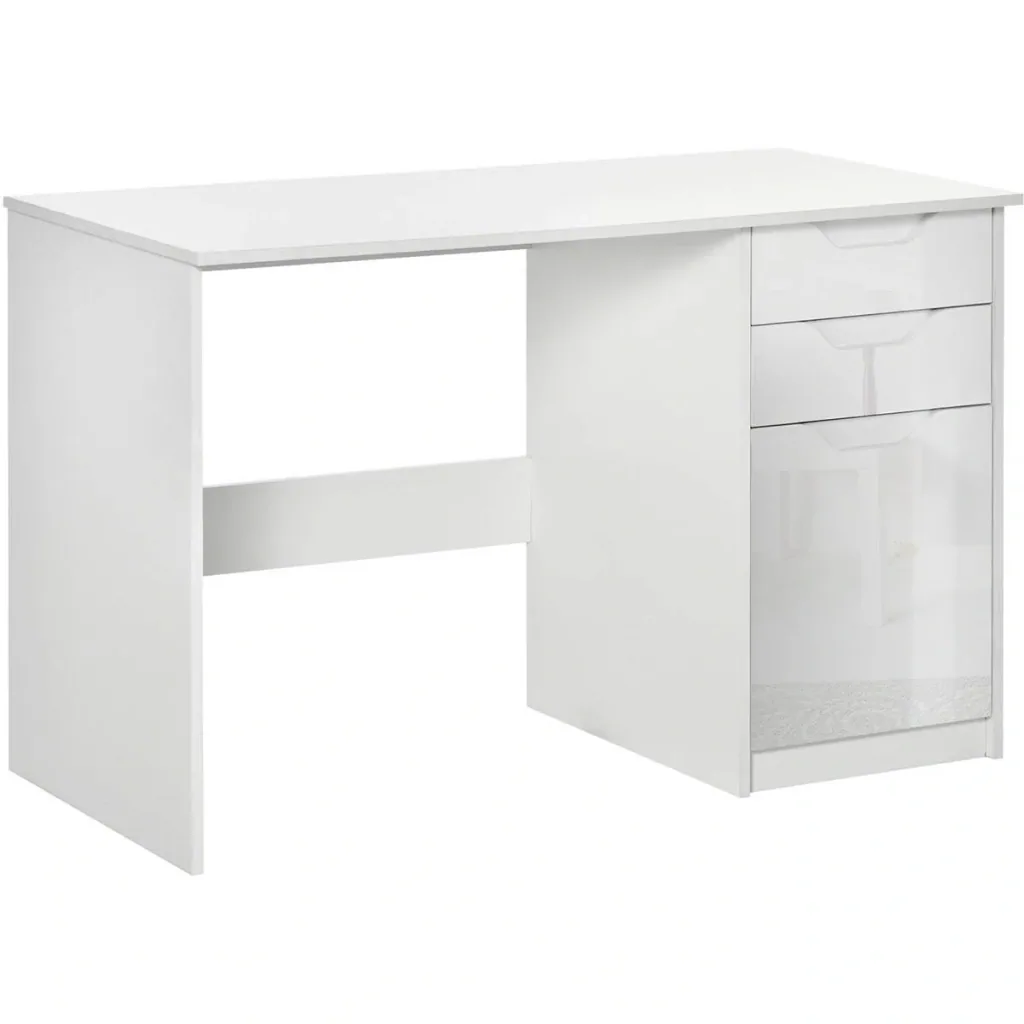 Desk computer table with 2 drawers cabinet work table office table large table top high gloss white 120 x 60 x 7