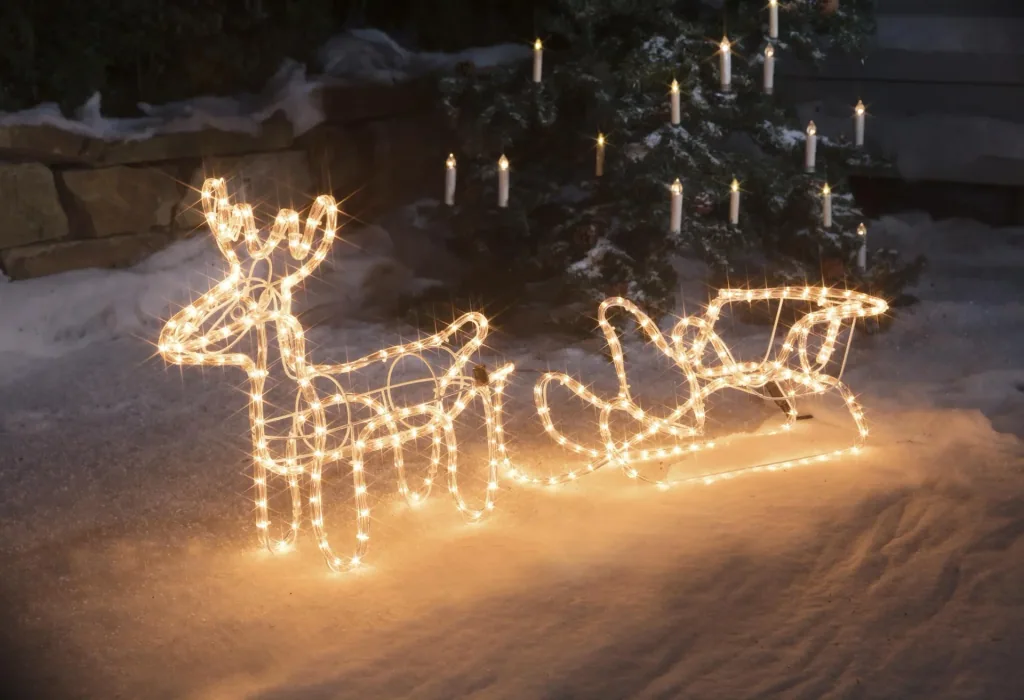 LED reindeer with sleigh, warm white