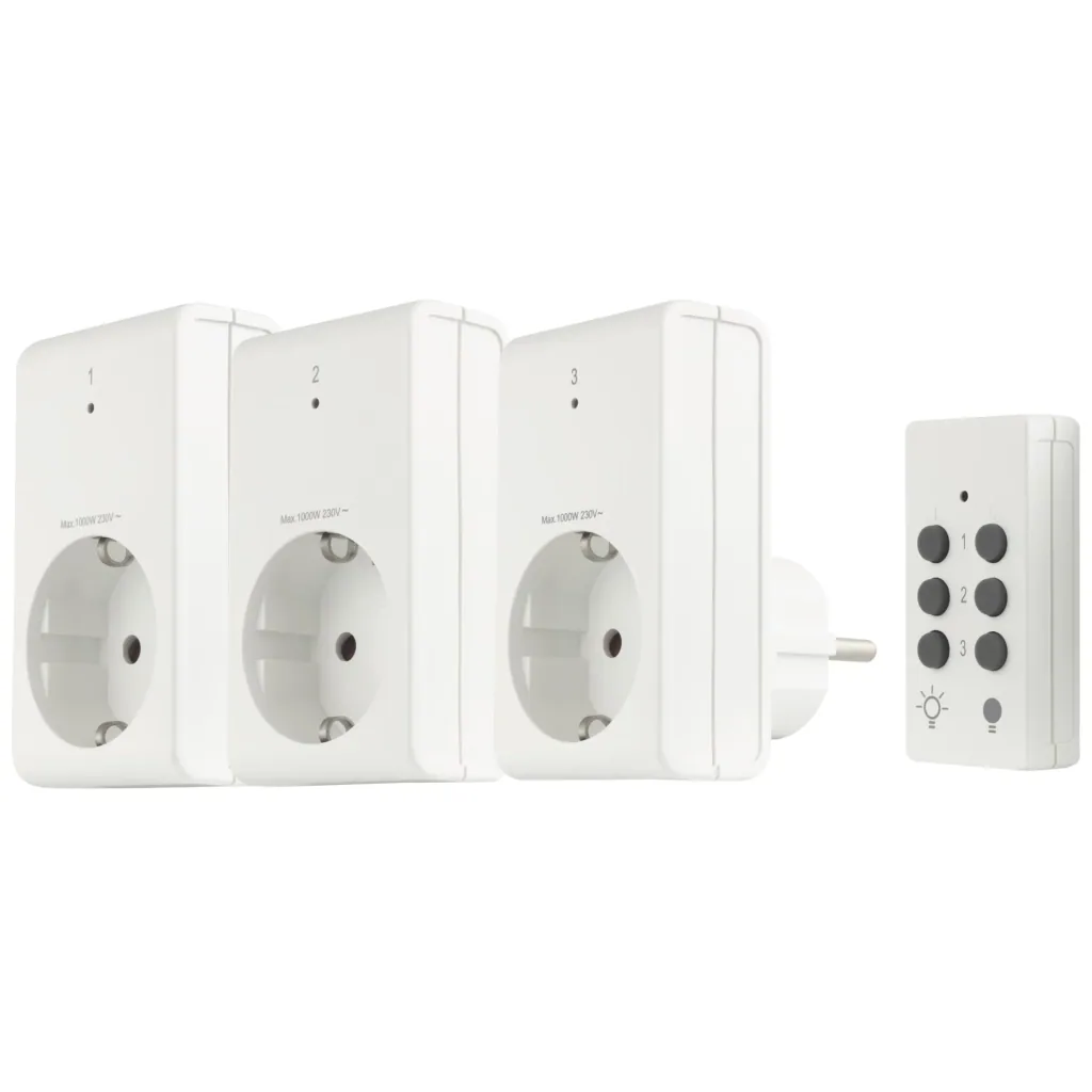 Set of 3 wireless sockets and remote control
