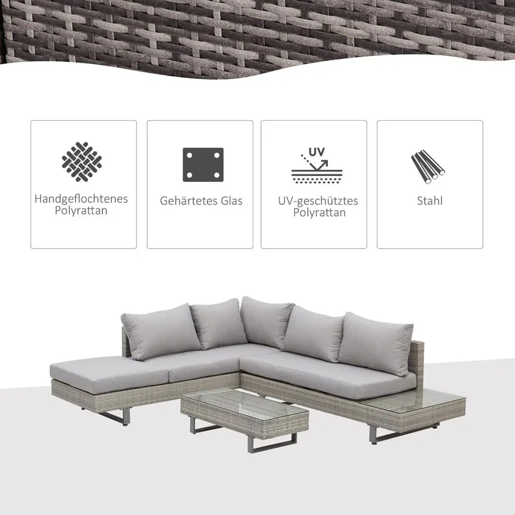 3-piece luxury polyrattan garden set, garden furniture, garden set, seating group, lounge set, lounge furniture including shelves and side tables