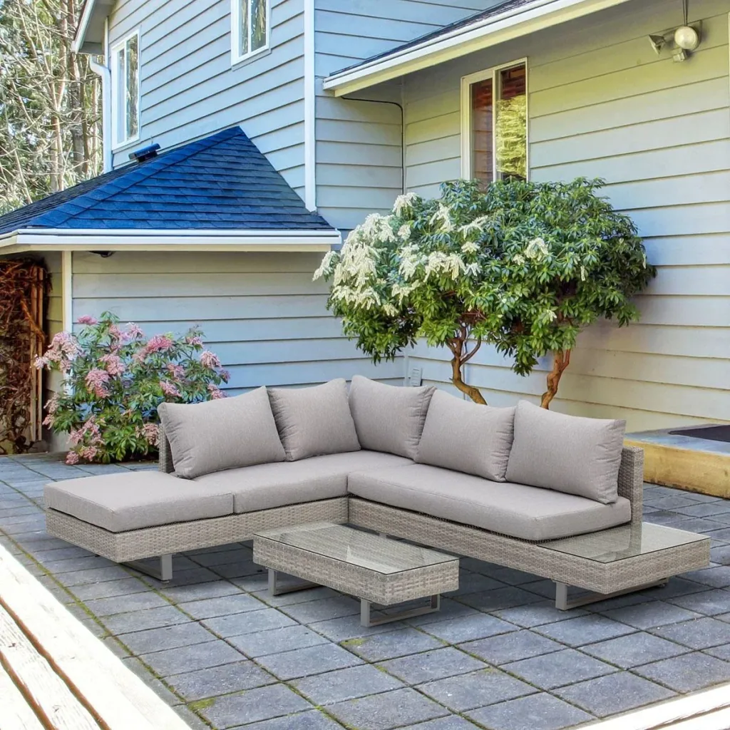 3-piece luxury polyrattan garden set, garden furniture, garden set, seating group, lounge set, lounge furniture including shelves and side tables