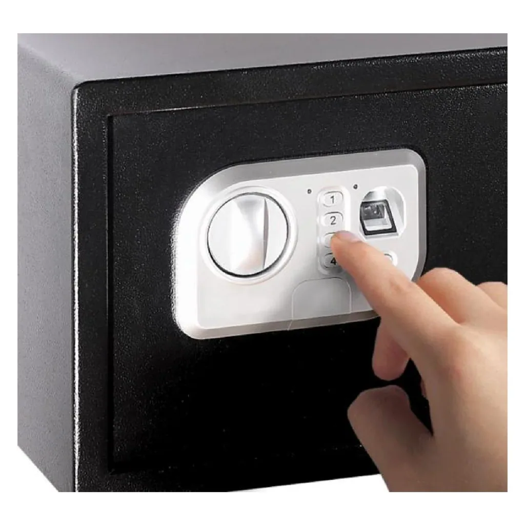Safe with numeric code and fingerprint sensor