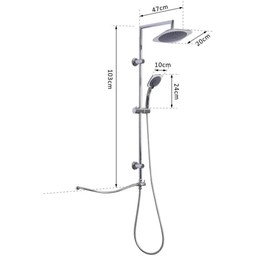 Rain shower shower system hand shower 5 shower modes square silver