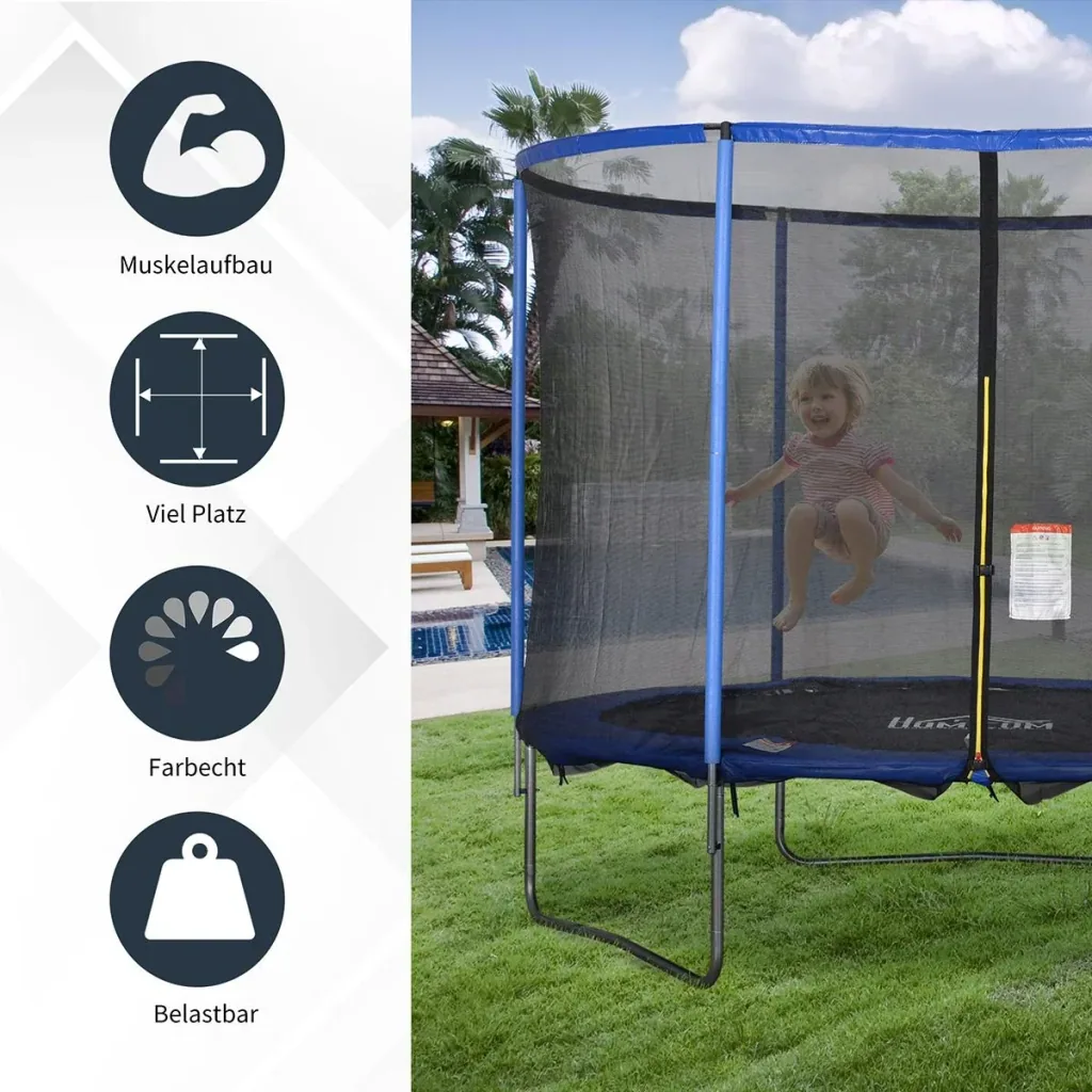 Trampoline with safety net blue, black
