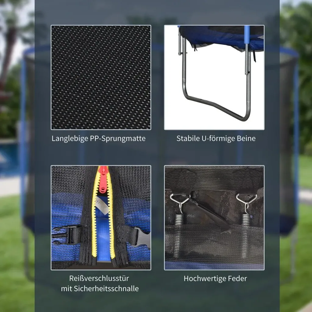Trampoline with safety net blue, black
