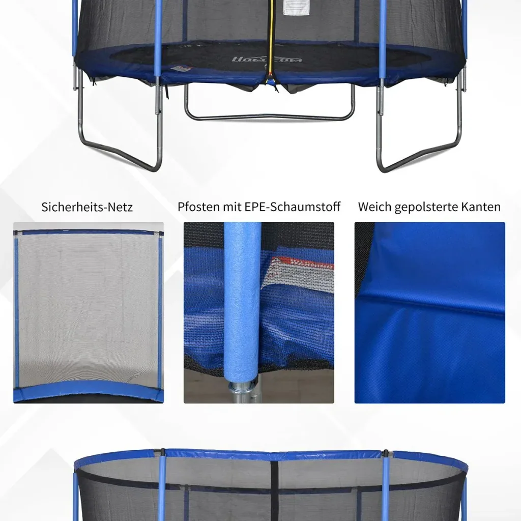 Trampoline with safety net blue, black