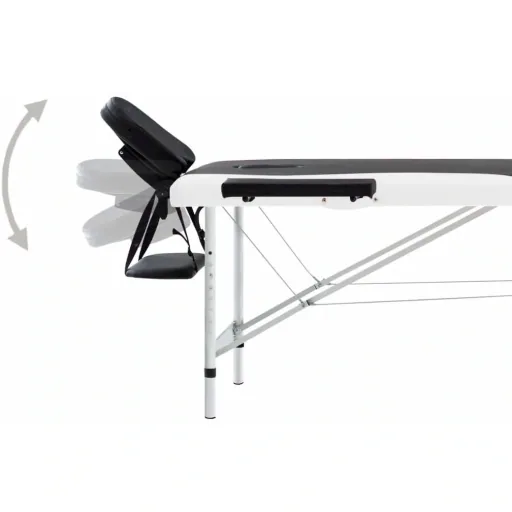 Folding massage table 2 zones aluminum frame black and white