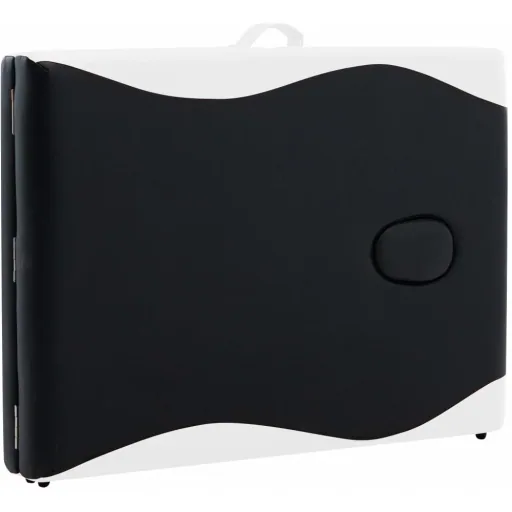 Folding massage table 2 zones aluminum frame black and white