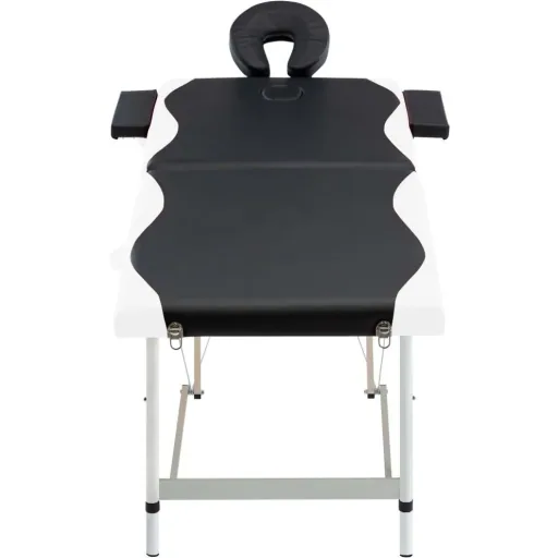 Folding massage table 2 zones aluminum frame black and white