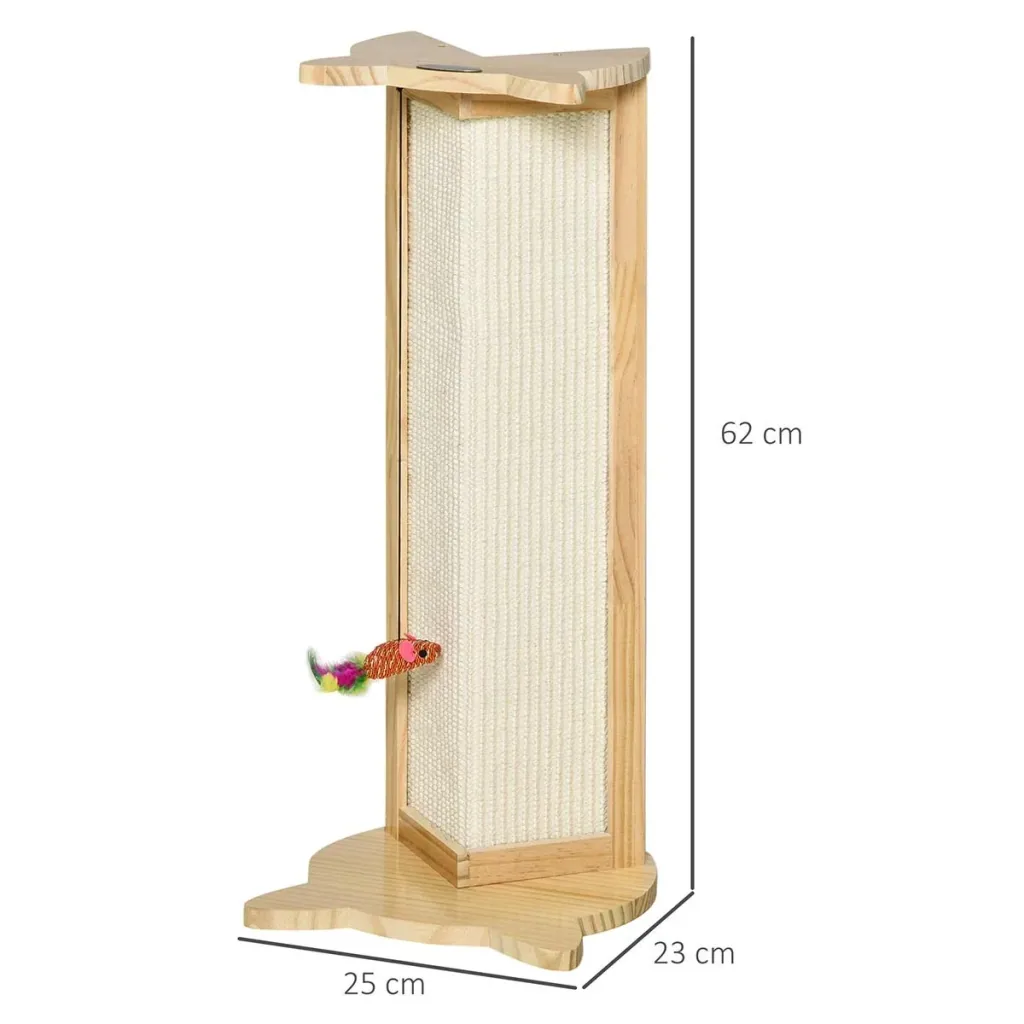 Corner scratching board cat scratching board for wall or corners 62 cm height wall scratching board with hanging toy sisal pinewood