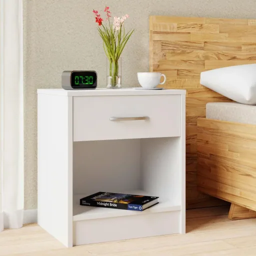 Bedside table with drawer in white (HxWxD) 50x40x35cm