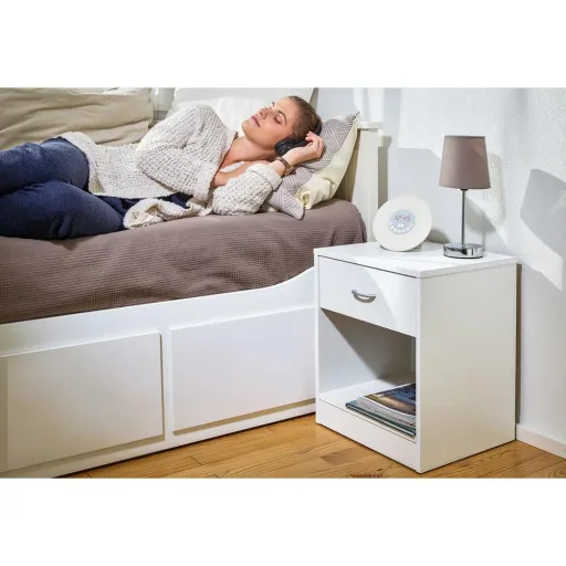 Bedside table with drawer in white (HxWxD) 50x40x35cm