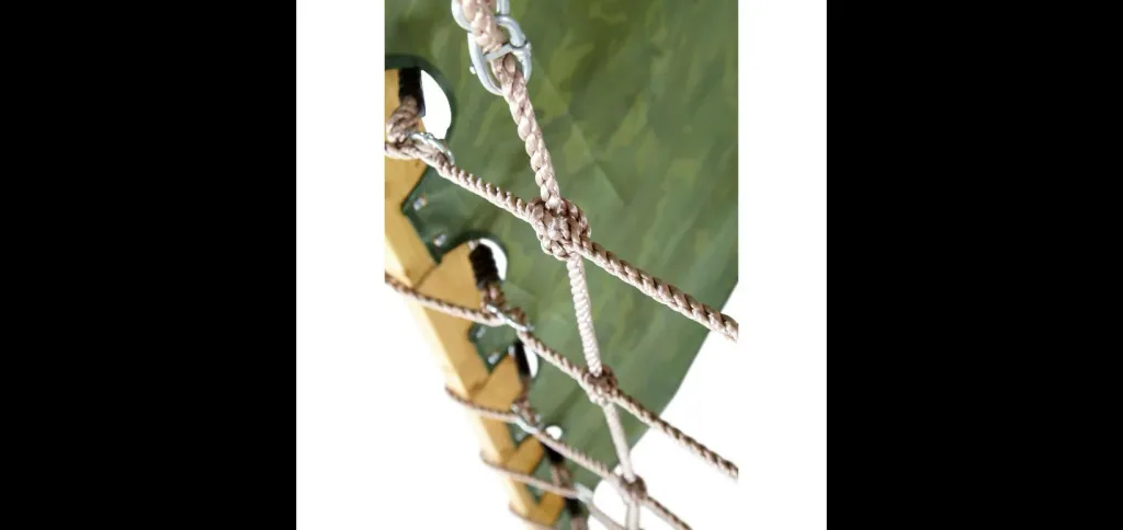 Wooden climbing pyramid with double swing, outdoor climbing pyramid, wood, climbing wall, climbing net, slide, natural