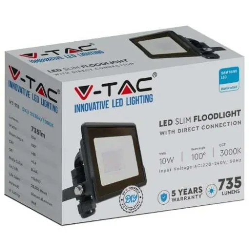 VT-118 LED Floodlight - 10 W - 735 Lm - 3000K - Black