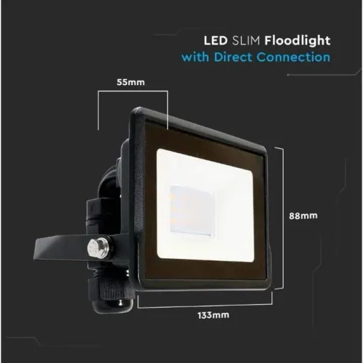 VT-118 LED Floodlight - 10 W - 735 Lm - 3000K - Black