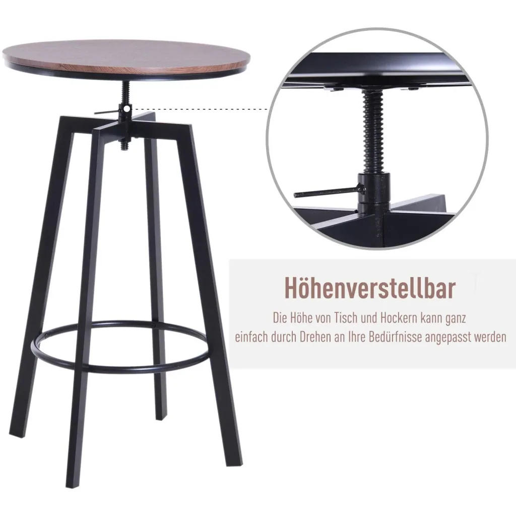 3-piece dining set, dining table, wooden table, dark natural wood look with 1 table + 2 stools