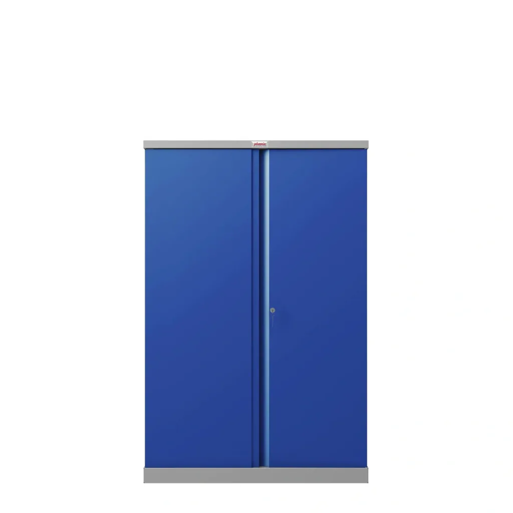 SCL series steel storage cabinet with 2 doors and 3 shelves with key lock, grey-blue