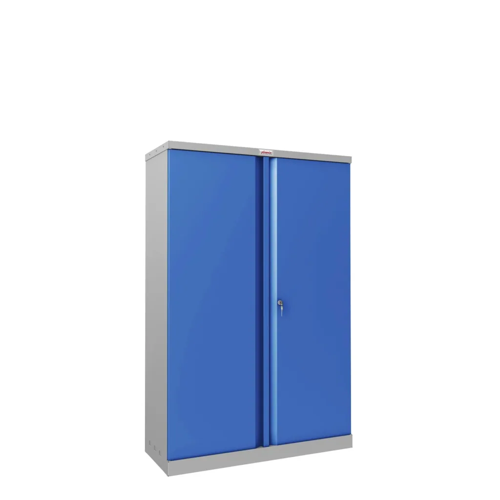 SCL series steel storage cabinet with 2 doors and 3 shelves with key lock, grey-blue