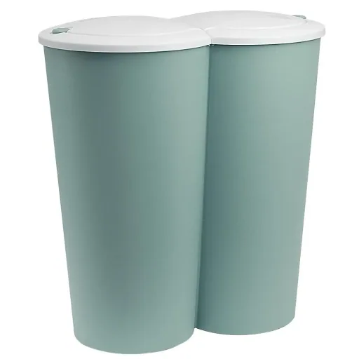 Dual waste bin for waste separation - green plastic 2x25L