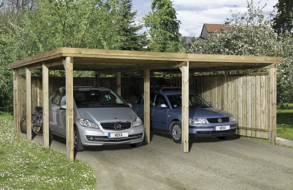 Double carport "Optima Duo", size 2, flat roof, 603 x 612 cm