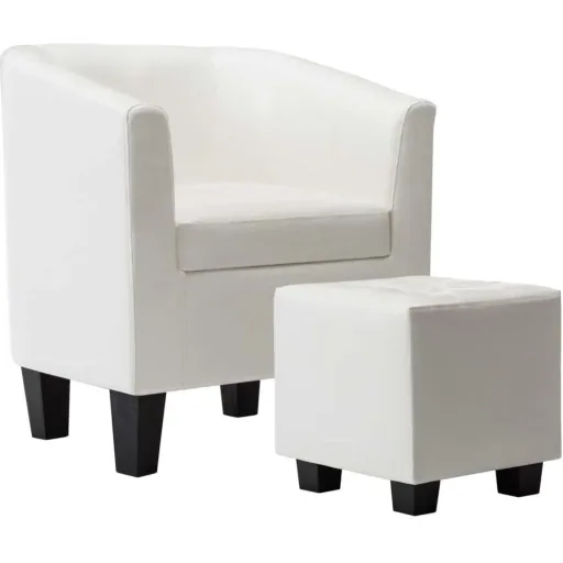 Bucket seat with ottoman, white faux leather