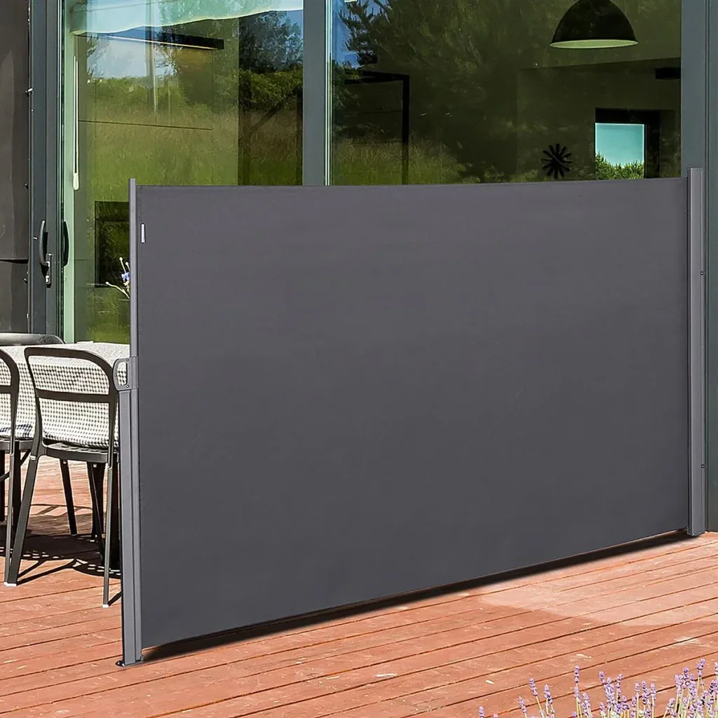 Side awning, privacy and sun protection, side roller blind, polyester, grey, 3 x 1.8 m