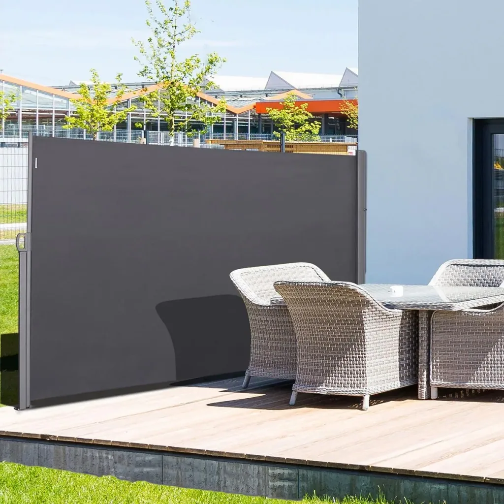Side awning, privacy and sun protection, side roller blind, polyester, grey, 3 x 1.8 m