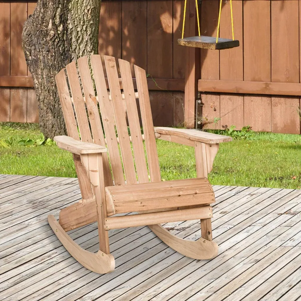 Adirondack garden chair, rocking chair, rocking armchair, garden chair, garden furniture, balcony chair, natural, 77 x 94 x 97 cm