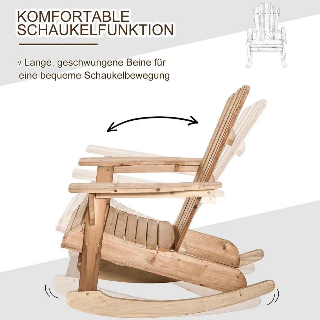 Adirondack garden chair, rocking chair, rocking armchair, garden chair, garden furniture, balcony chair, natural, 77 x 94 x 97 cm
