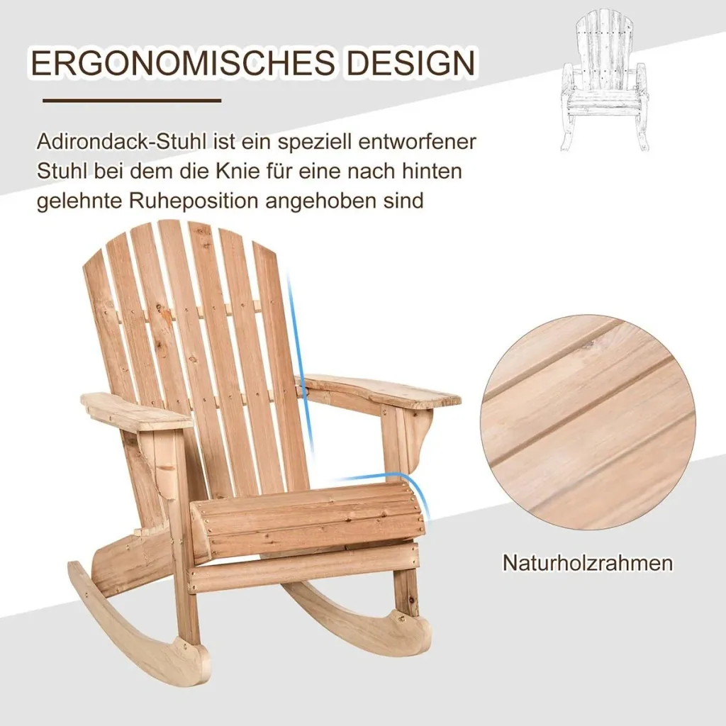 Adirondack garden chair, rocking chair, rocking armchair, garden chair, garden furniture, balcony chair, natural, 77 x 94 x 97 cm