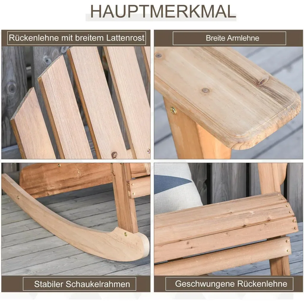 Adirondack garden chair, rocking chair, rocking armchair, garden chair, garden furniture, balcony chair, natural, 77 x 94 x 97 cm