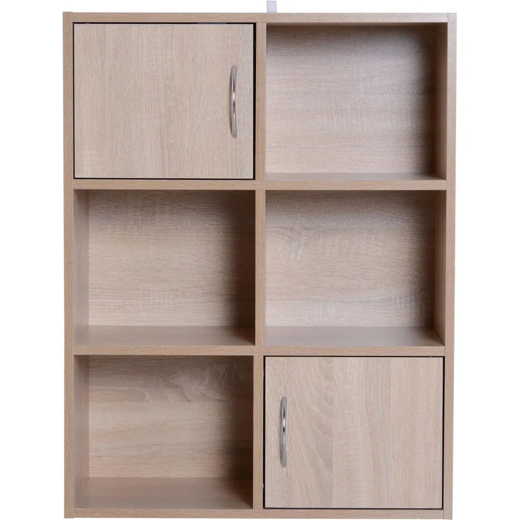 6 compartments bookcase standing shelf room divider decorative shelf cabinet wood natural 61.5 x 29.5 x 80 cm