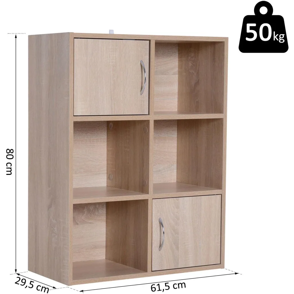 6 compartments bookcase standing shelf room divider decorative shelf cabinet wood natural 61.5 x 29.5 x 80 cm
