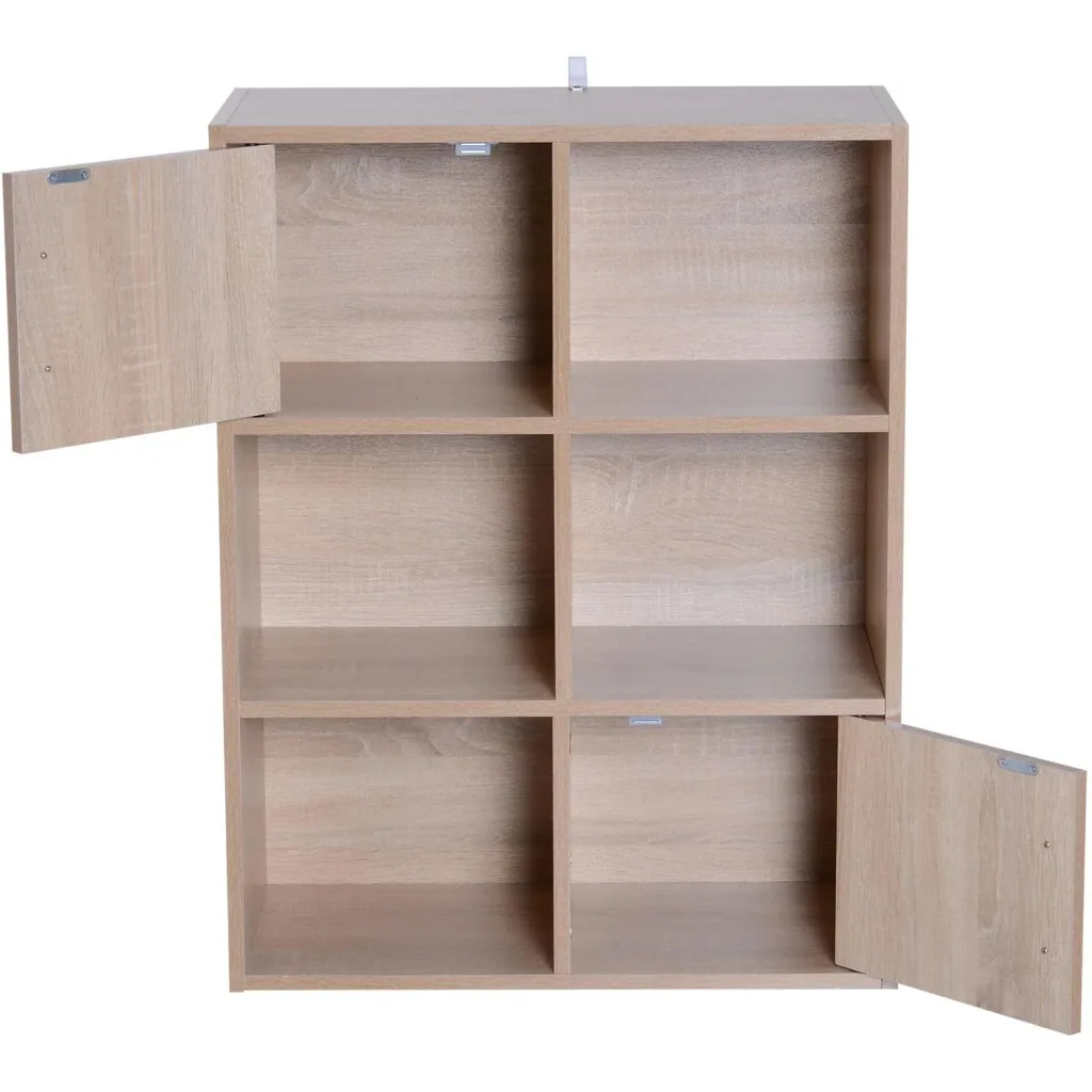 6 compartments bookcase standing shelf room divider decorative shelf cabinet wood natural 61.5 x 29.5 x 80 cm