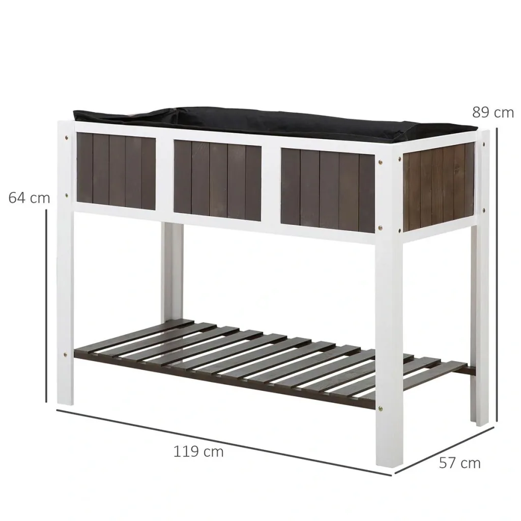 Planting table garden work table wooden garden beds for vegetables flowers, plant pot with shelf, 119 x 57 x 89 cm, fir, n