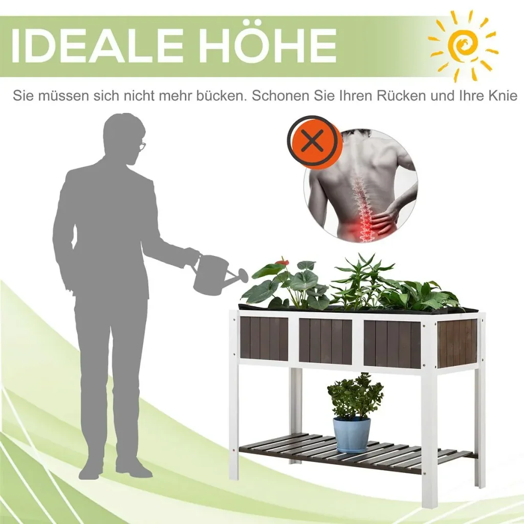 Planting table garden work table wooden garden beds for vegetables flowers, plant pot with shelf, 119 x 57 x 89 cm, fir, n