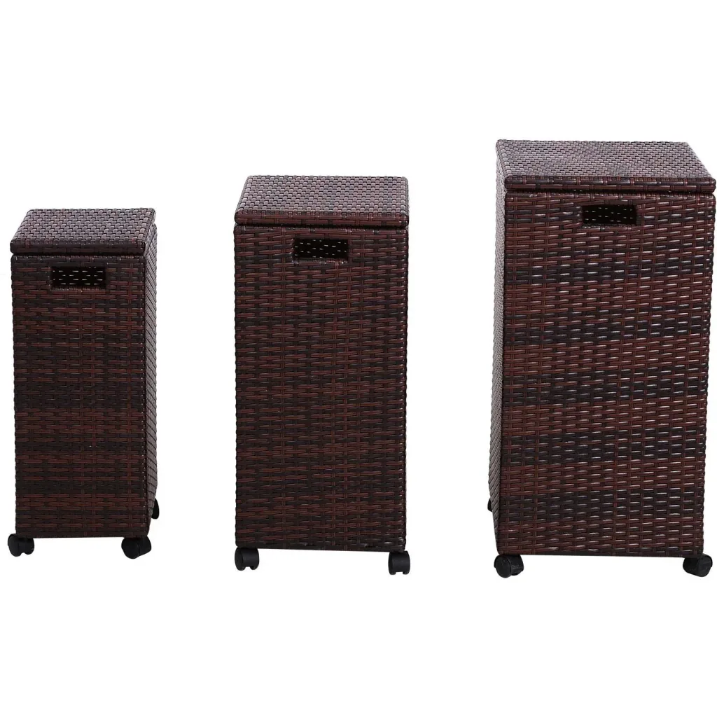 Storage box set of 3 storage boxes with lid, rollable, polyrattan brown L/M/S