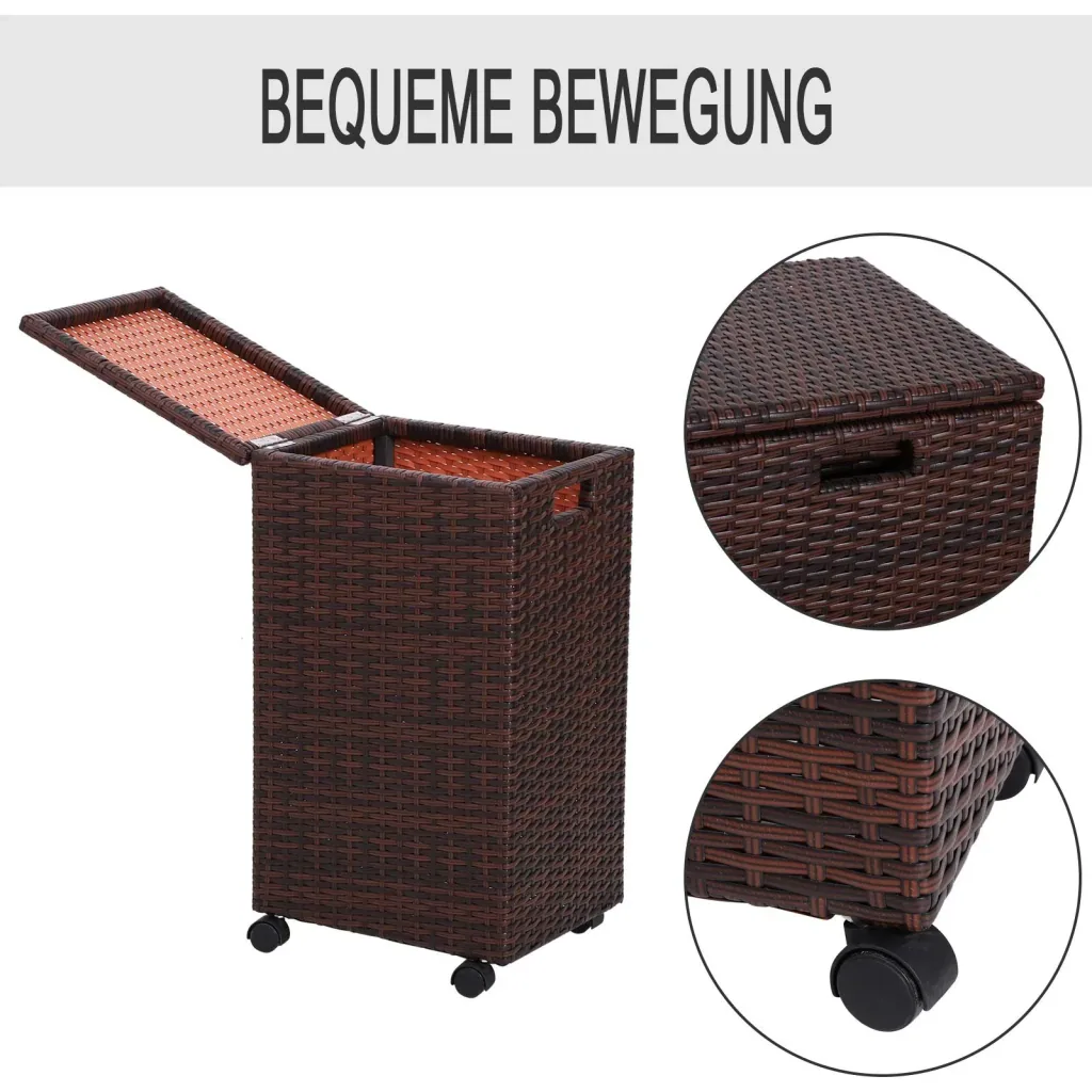 Storage box set of 3 storage boxes with lid, rollable, polyrattan brown L/M/S