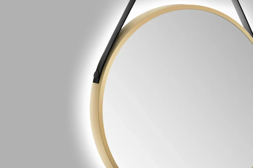 Decorative round wall mirror with indirect LED lighting in matt gold Ø 50 cm
