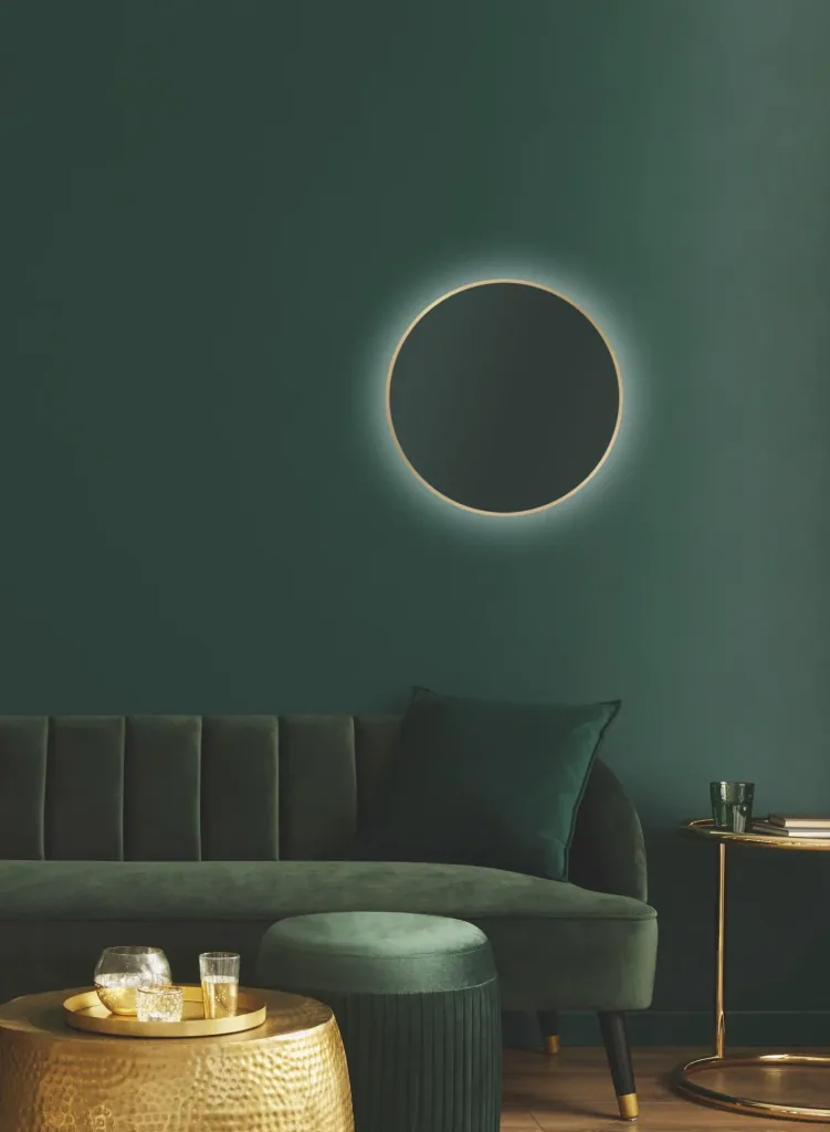 Decorative round wall mirror with indirect LED lighting in matt gold Ø 50 cm