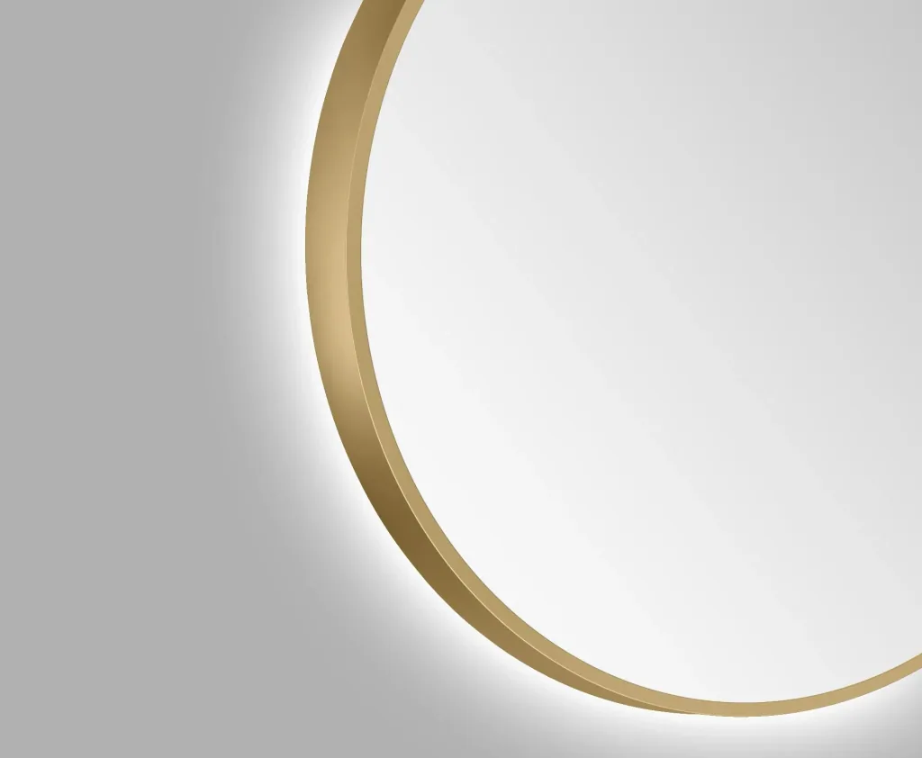 Decorative round wall mirror with indirect LED lighting in matt gold Ø 50 cm