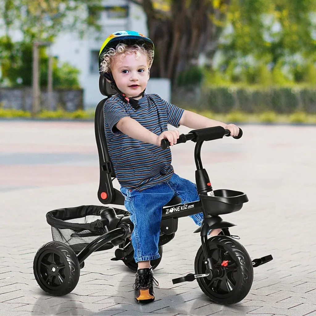 4-in-1 children's tricycle children's bike with safety belt and sun canopy tricycle children's car stroller PP plastic PA