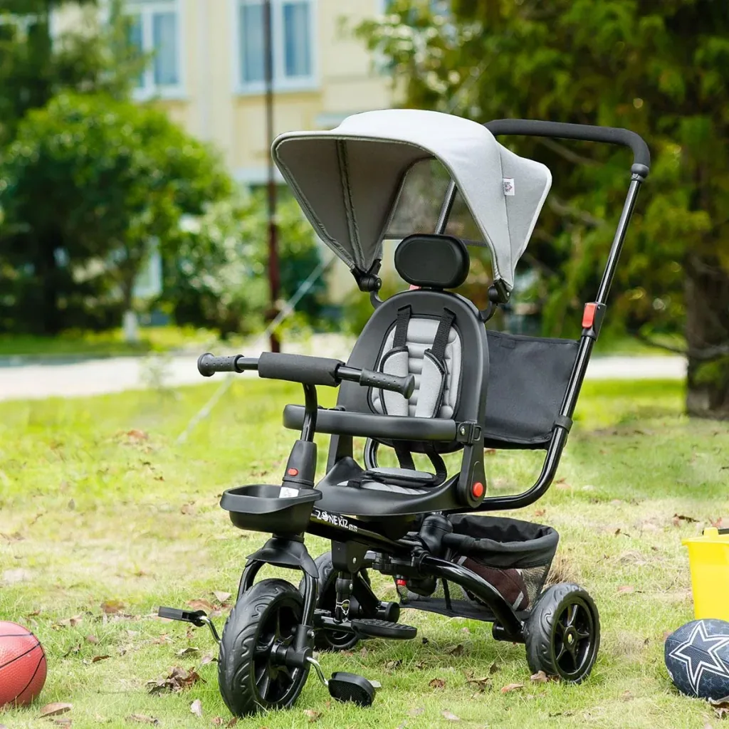 4-in-1 children's tricycle children's bike with safety belt and sun canopy tricycle children's car stroller PP plastic PA
