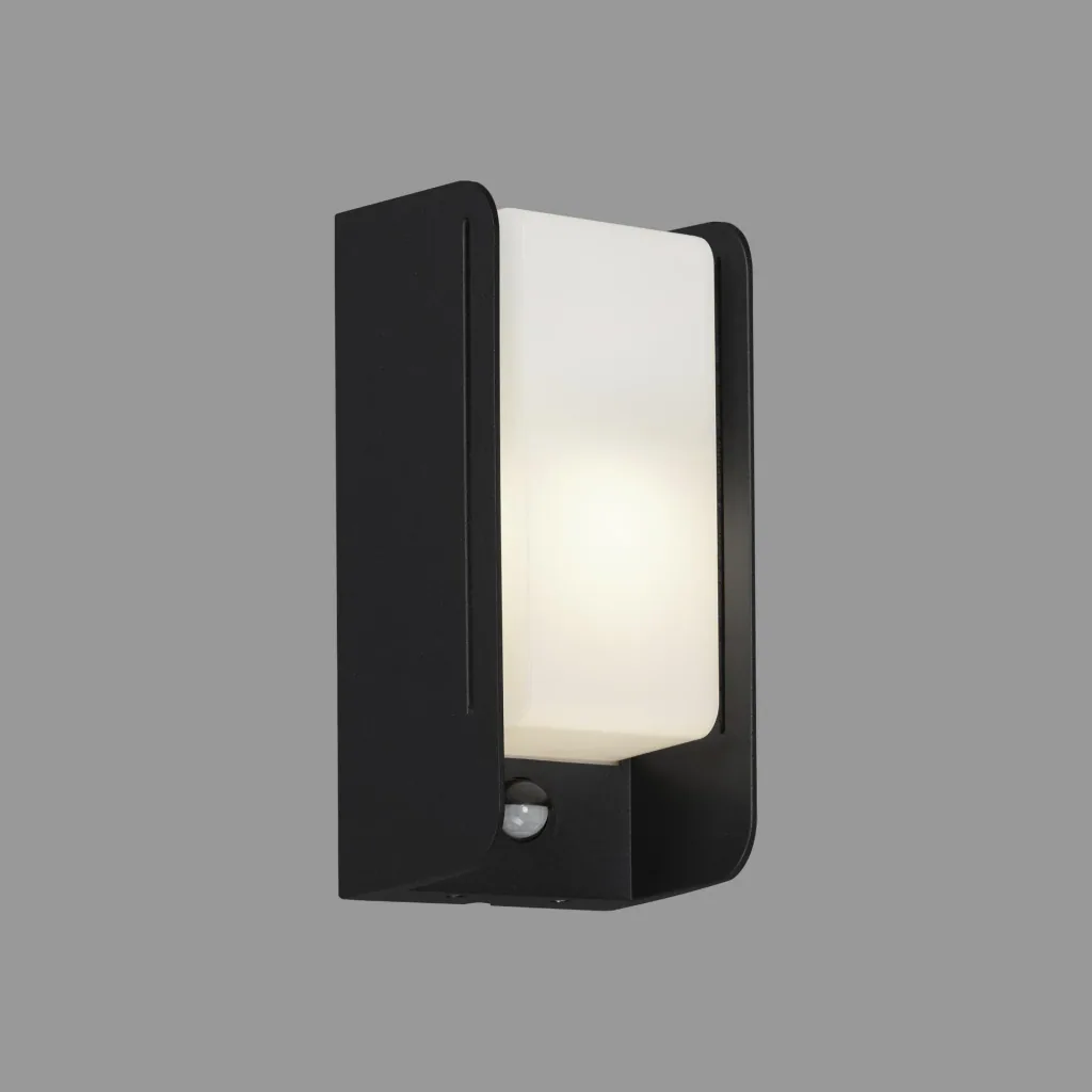 BOKS outdoor light with motion detector, black, IP44, E27 socket